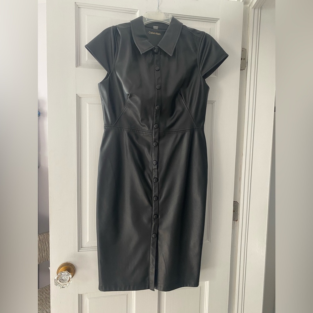 Designer faux leather dress worn once.